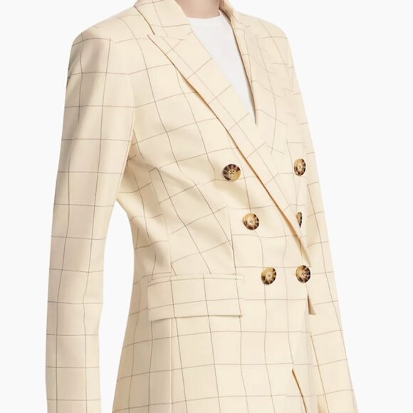 NWT: Veronica Beard Charleston Plaid Double-Breasted Jacket in Ecru Deep Ochre - Picture 3 of 13
